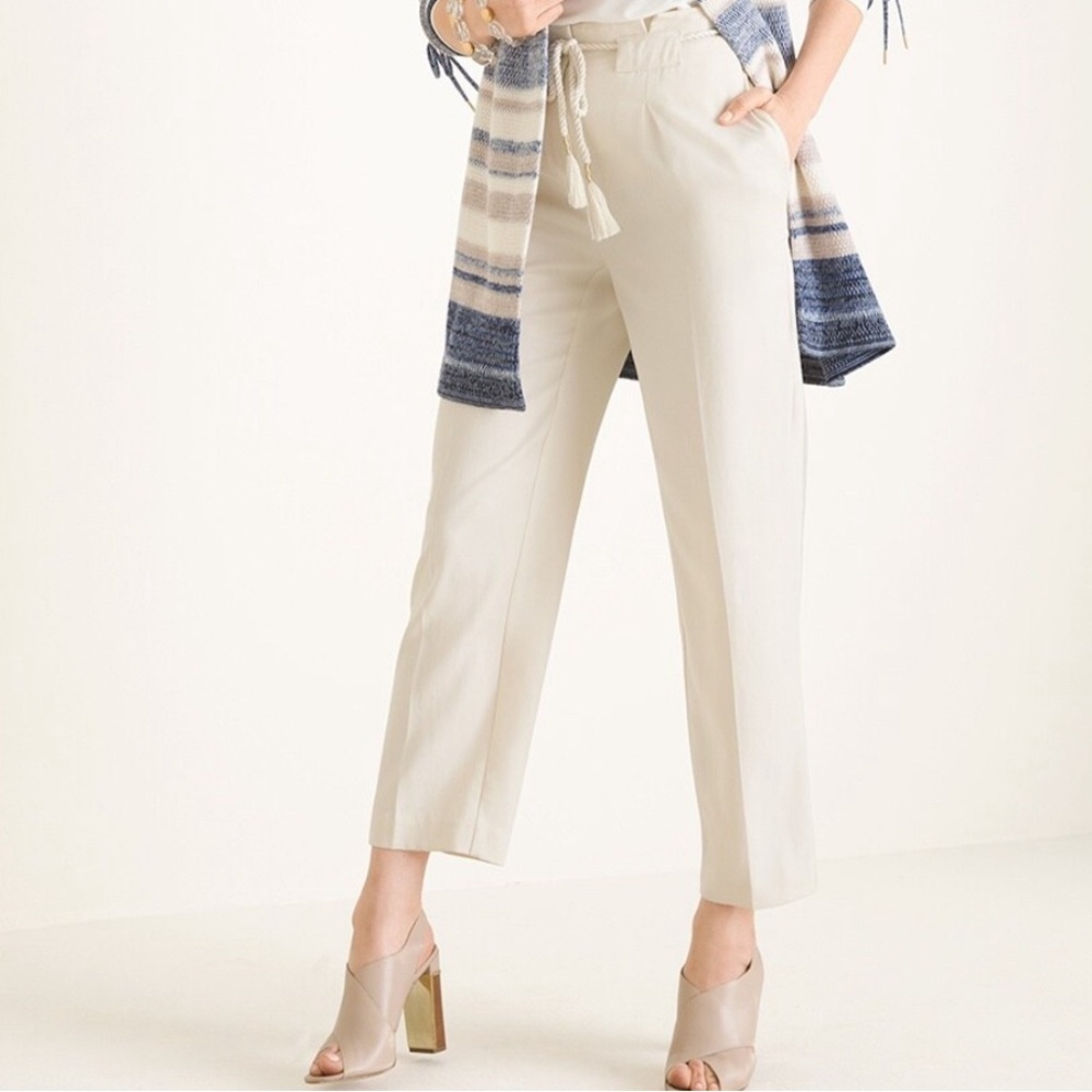 Chico’s Paper Bag Waist Tapered Ankle Pants Size 4R US 20 Natural Cream NWT